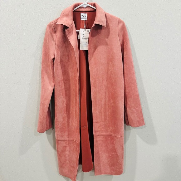 Zara Jackets & Blazers - ZARA Pink Suede Open Front Long Sleeve Jacket Size XS - New with Tags, Chic